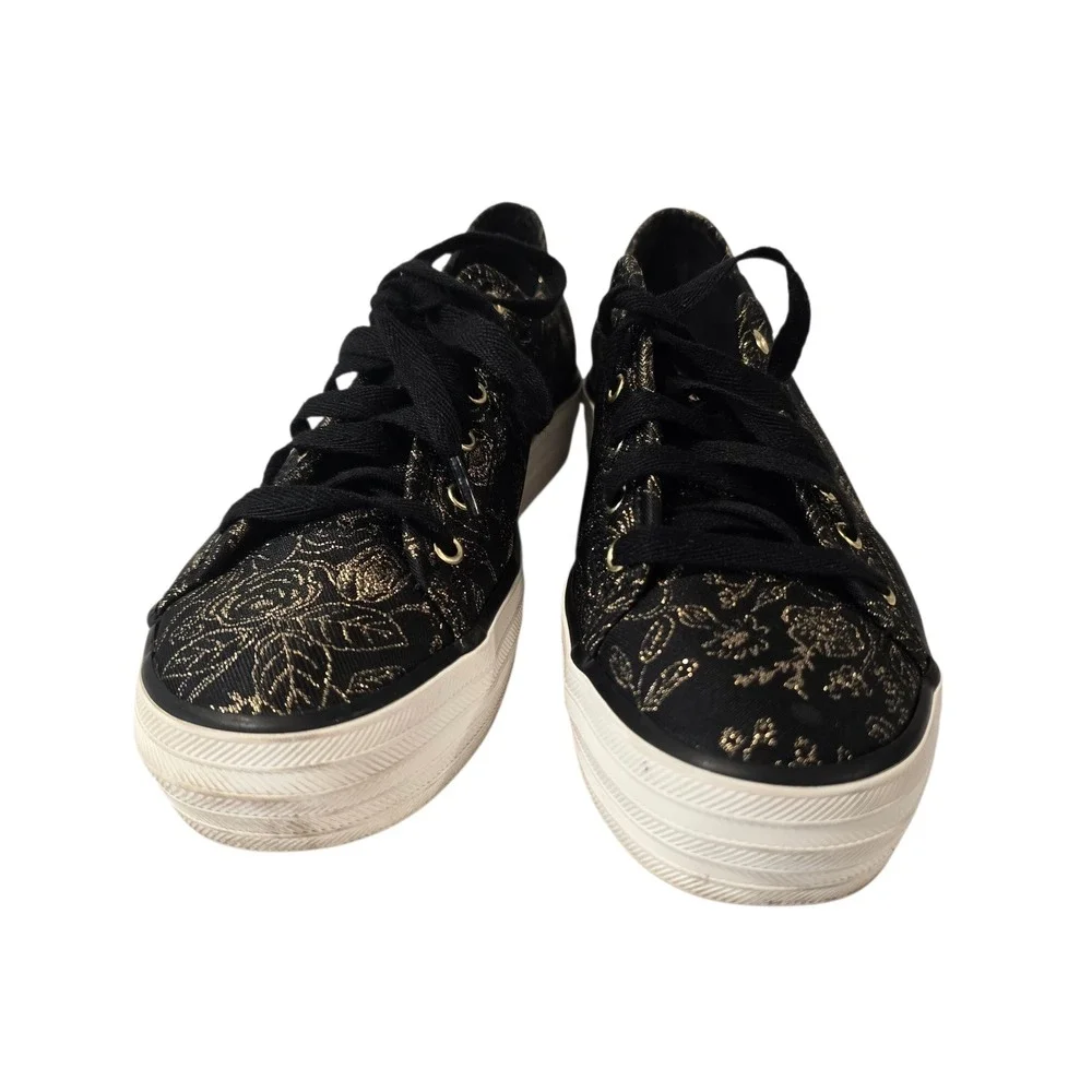 Keds Rifle Paper Co Floral Platform Sneakers‎ Black Gold Women's Size 6.5